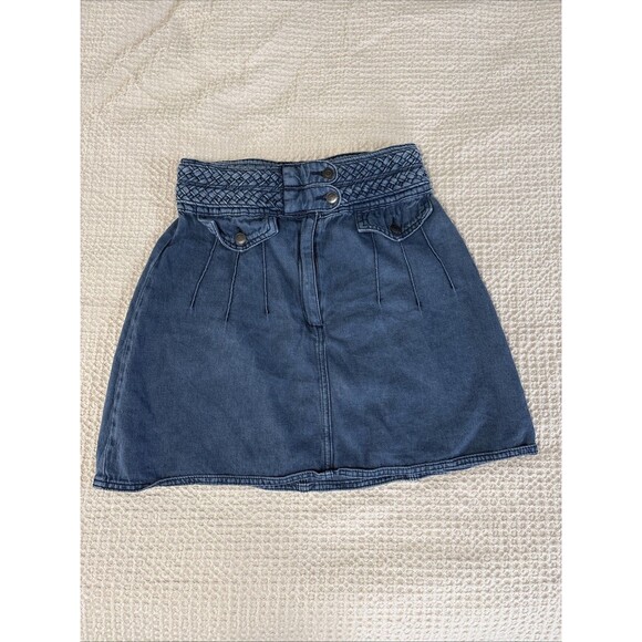 Free People Dresses & Skirts - Free People Women's Denim Braided Waist Bohemian A-Line Mini Skirt Size 0